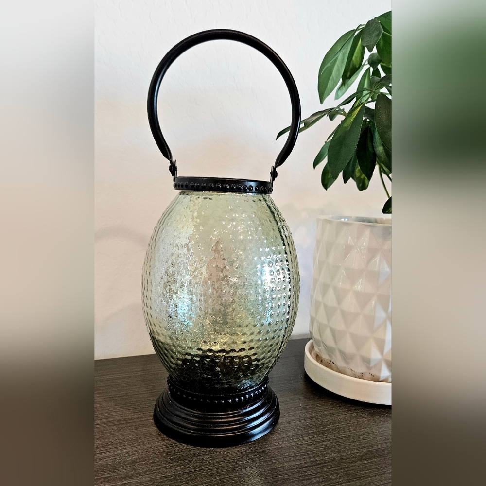 Elegant Brown Metal And Glass Lantern